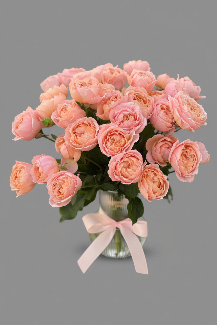 Juliata in Glass Vase | Peach Flowers in Vase | Pink Flowers for home