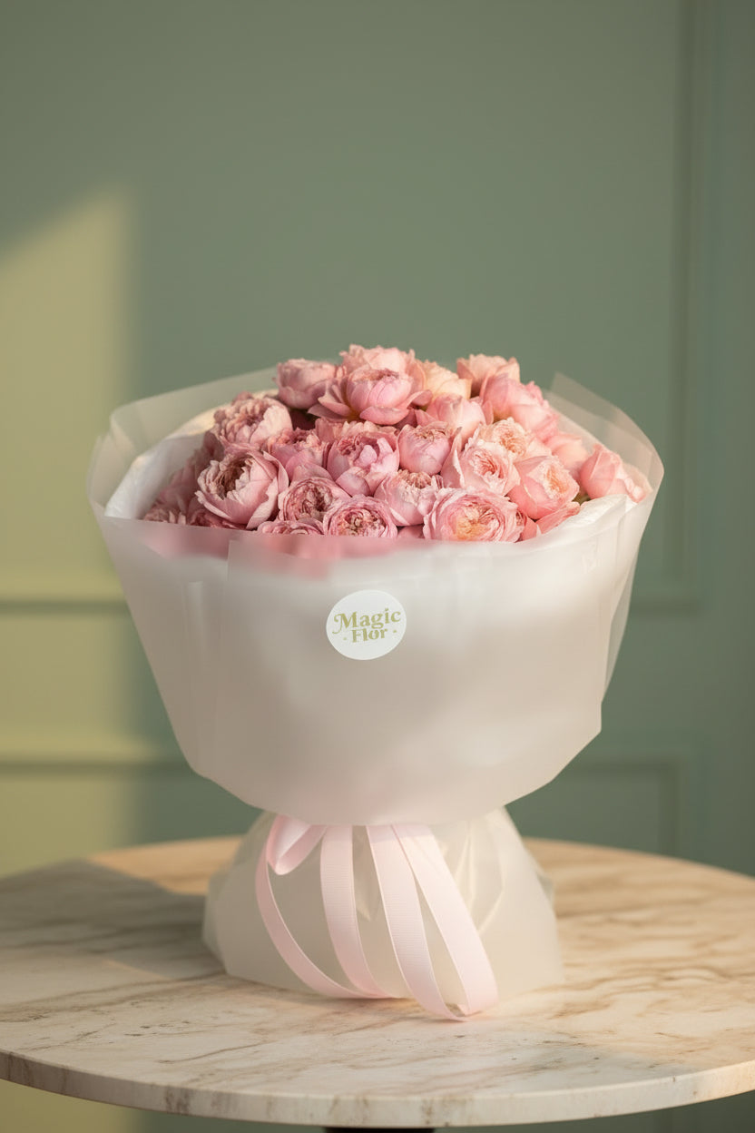 15 Juliata Spray Roses Bouquet | Elegant Birthday and Home Decor Flowers | Natural Wrapped Bouquet