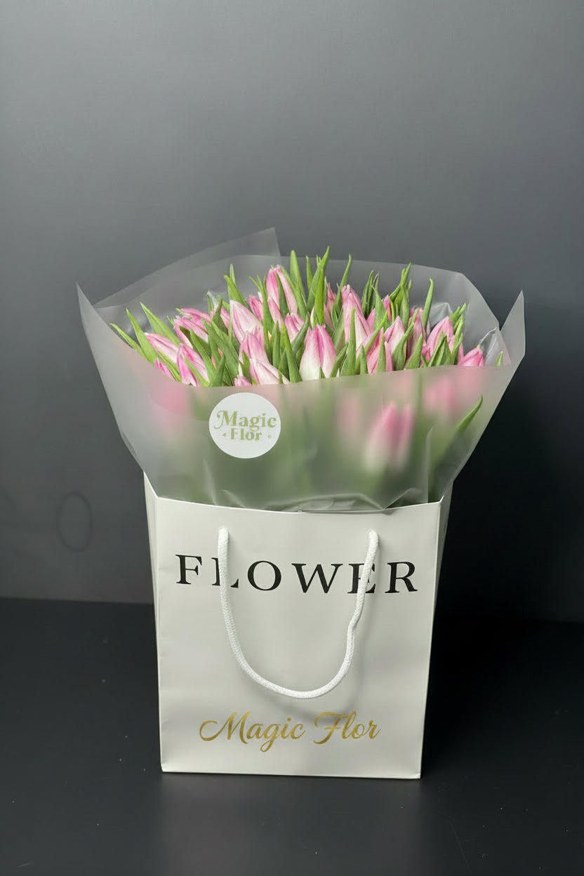 55 Pink Tulips Bouquet | Pink Tulips Flowers | Best for Birthday and Wedding gift
