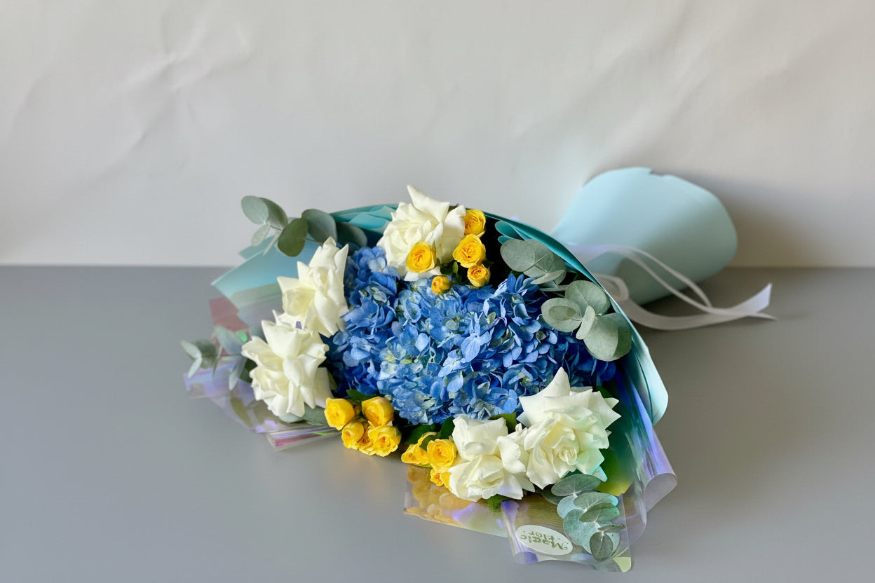 Azure Bloom | Blue and White Flowers Bouquet | Bouquet for him | Get Well soon Bouquet
