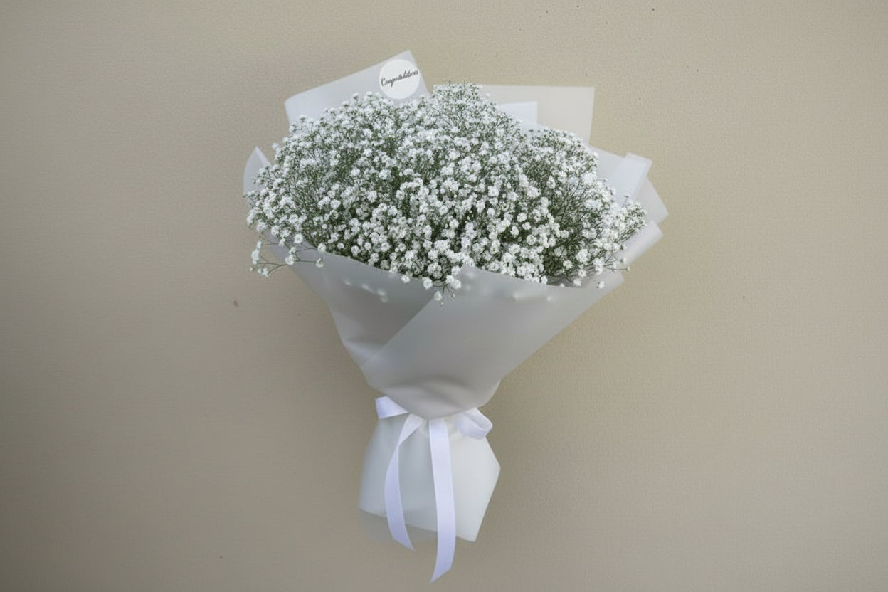 White Gypsophila Bouquet | Baby Breath Flowers Bouquet | Minimalist White Wedding and Gift Flowers