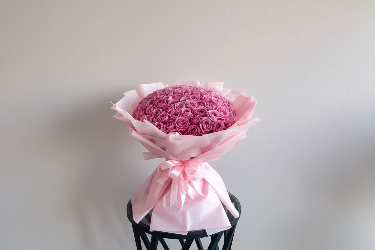 101 Wham Pink Roses Bouquet | Romantic Birthday and Anniversary Flowers | Luxury Pink Rose Arrangement