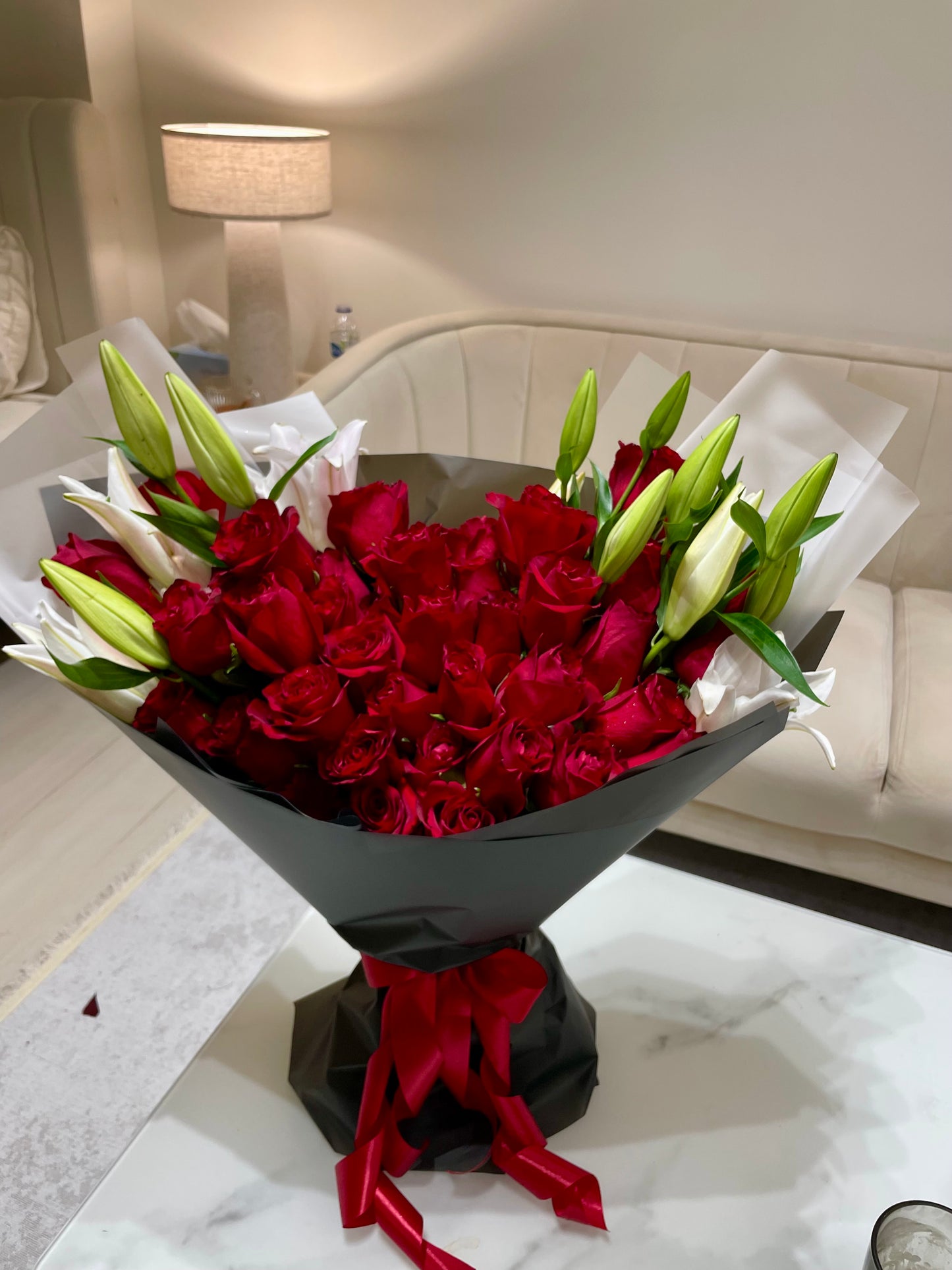 Lillies with Red Roses
