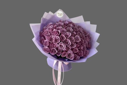 💜55 Purple Roses Bouquet | Luxury Birthday and Anniversary Flowers | Elegant Purple Wrapped Bouquet