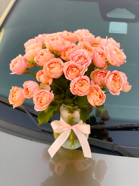 Juliata in Glass Vase | Peach Flowers in Vase | Pink Flowers for home