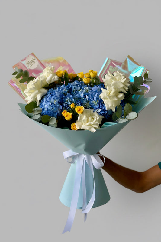Azure Bloom | Blue and White Flowers Bouquet | Bouquet for him | Get Well soon Bouquet