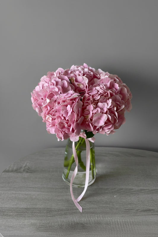 5 Pink Hydrangeas in Glass Vase | Elegant Birthday   Home Decor Flowers | Luxury Floral Arrangement