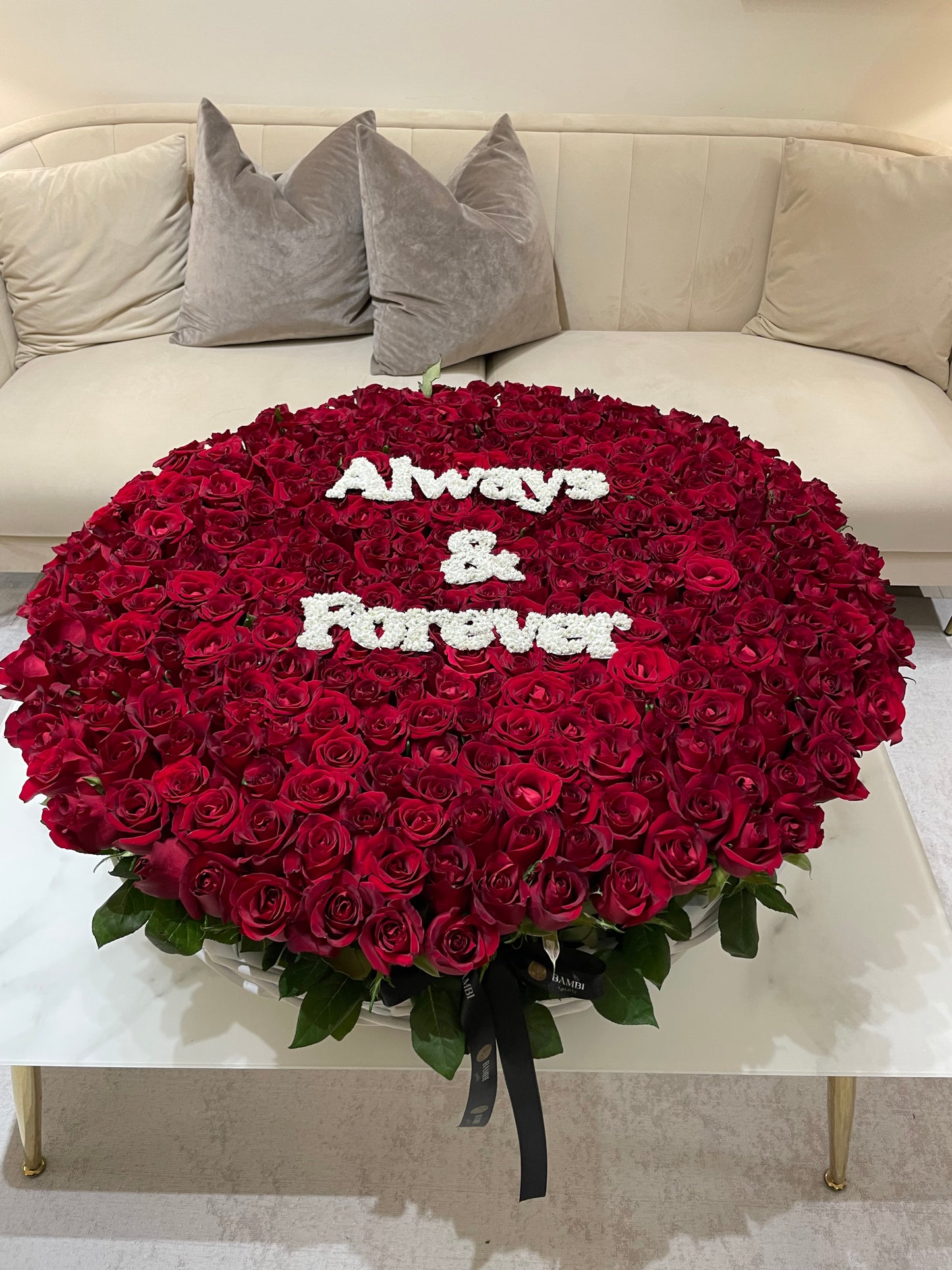 351 Red Roses Basket | Luxury Romantic Flower Arrangement | Wooden Basket with Custom Name Design