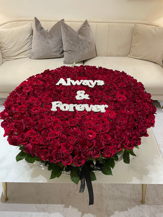 351 Red Roses Basket | Luxury Romantic Flower Arrangement | Wooden Basket with Custom Name Design