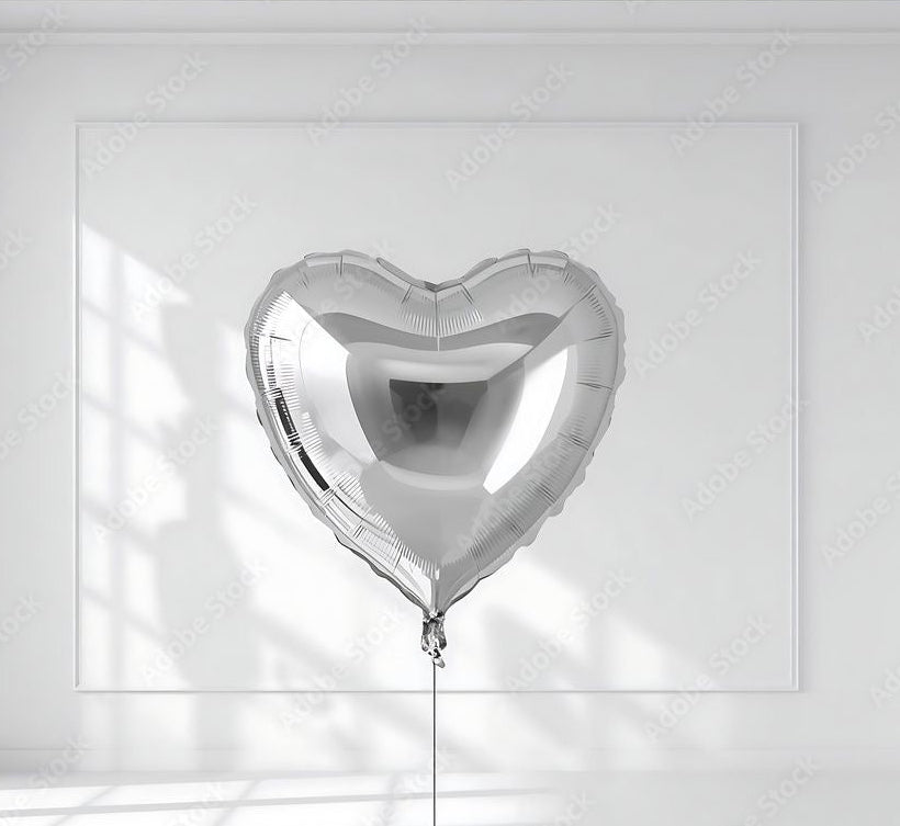 Silver heart foil balloon