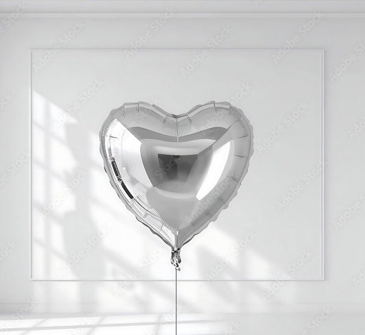 Silver heart foil balloon