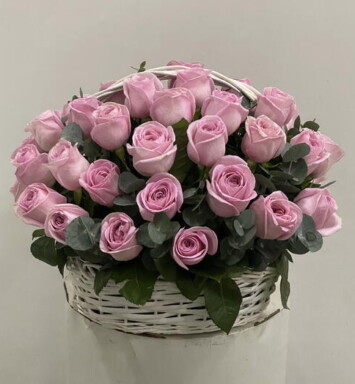 Pink Roses in Basket